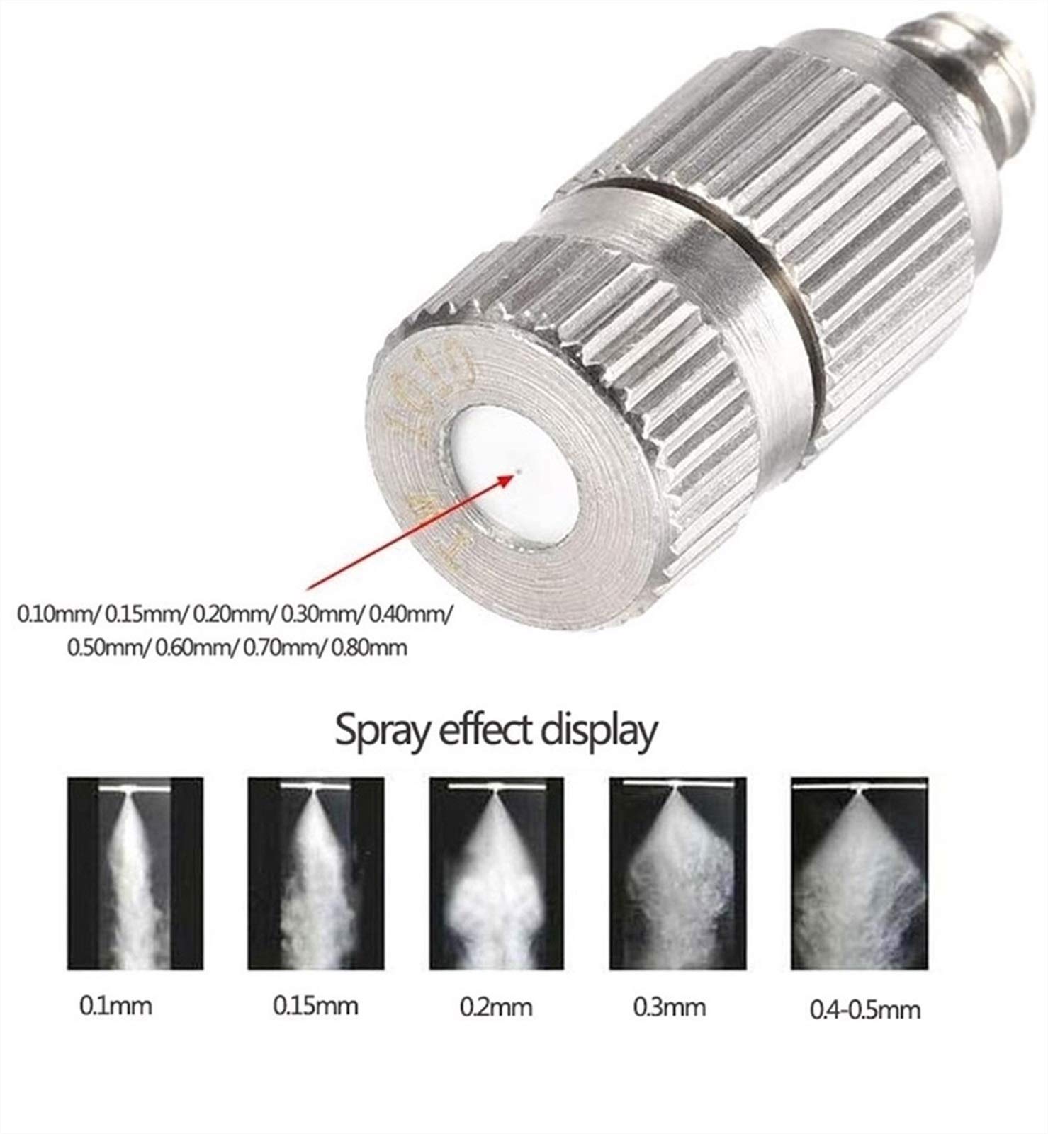Kit de 50 boquillas nebulizadoras para sistema de refrigeración, boquillas nebulizadoras de acero inoxidable de alta presión con rosca de 3/16", nebulizador de agua para jardín, boquillas de niebla,
