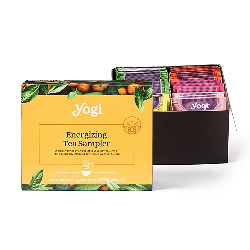 Yogi Caja de muestra de energía de té orgánico 8 tés negros y verdes favoritos (32 bolsas de té) Surtido de deliciosos tés de bienestar Contiene