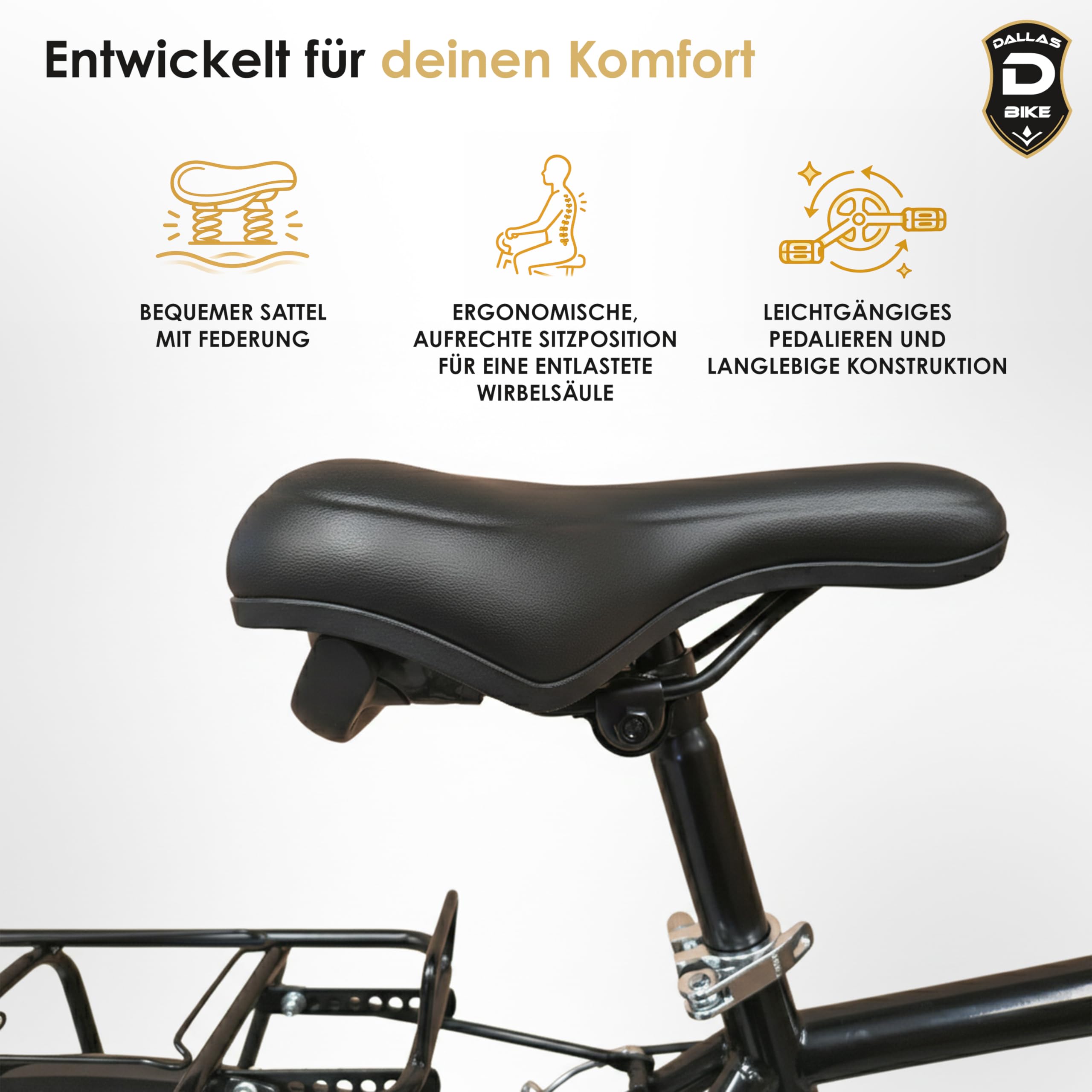 Fahrrad 28 Zoll - Bequemes Trekkingrad für Damen und Herren - mit 7-Gang Shimano Schaltung - Robustes Herrenfahrrad mit Stahlrahmen - Cityrad - Dallas City Trekking - Schwarz