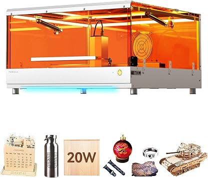 TOOCAA Laser Engraver with Air Assist, 22" x 22" Bed Size Laser Cutter and Engraver Machine 20W with Enclosure,Status Atmosphere Light for Tumblers Wood Metal Acrylic