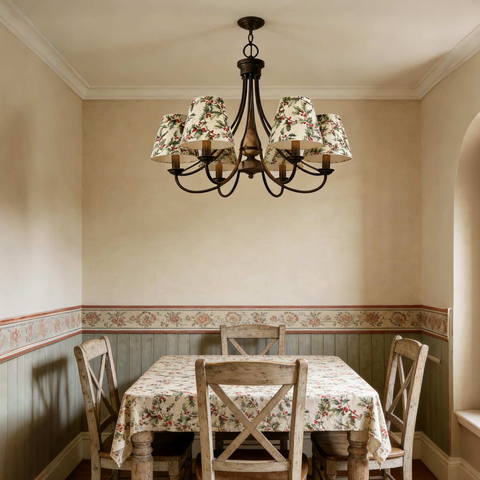 8 sztuk abażurów z klipsem, 5 x 10 x 8 cm, abażury materiałowe, klips, małe nowoczesne abażury do lamp stołowych, żyrandoli i kinkietów, E14/E27, zielony liść jagody