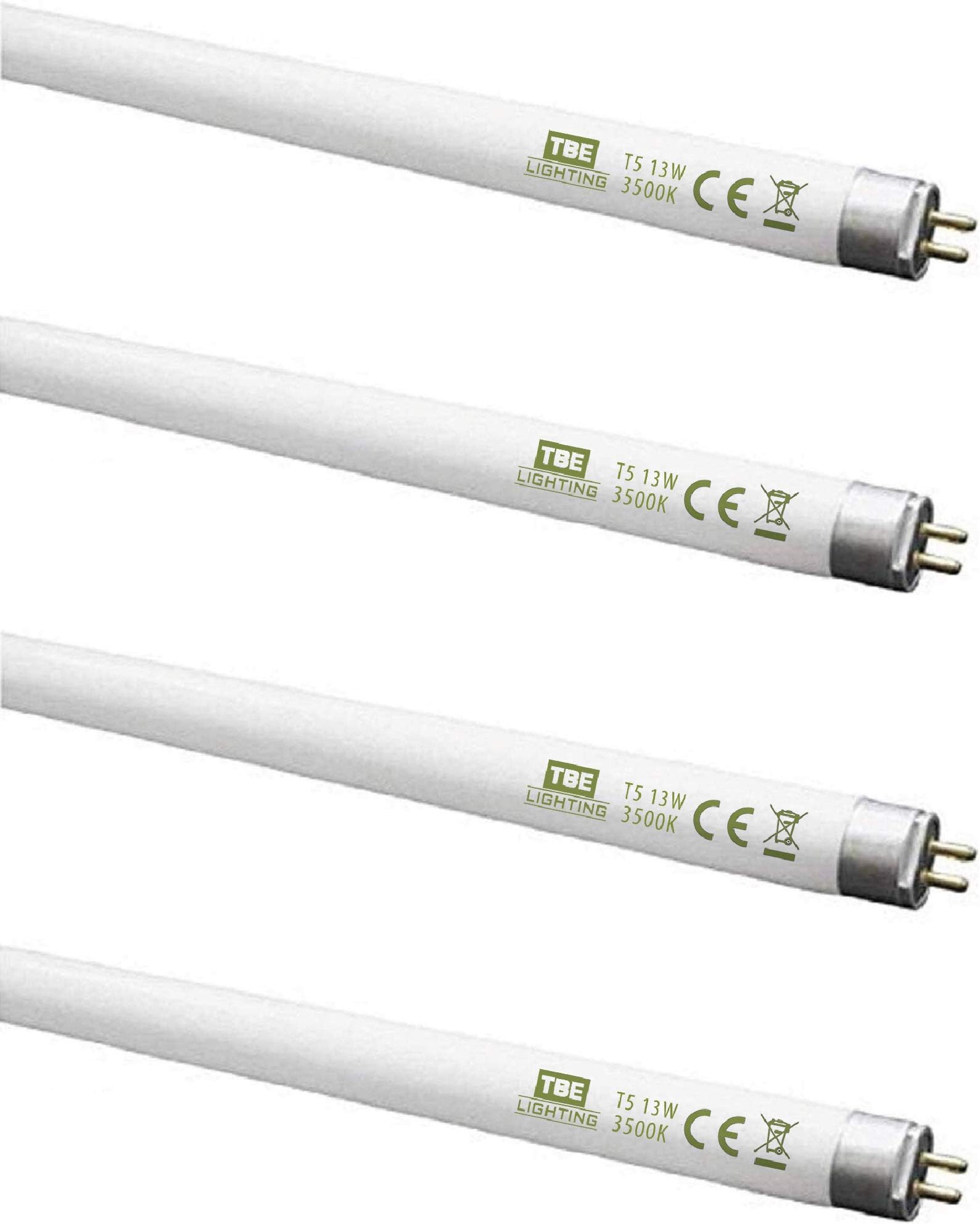 TBE LIGHTING 13w / 21 inch Soft White 3500K Tubes - F13T5/D Fluorescent Tube Lamps 21''- CFL Bulbs - G5 2-Pin Base Fittings - T5 High Efficiency Lamps (4-Pack)