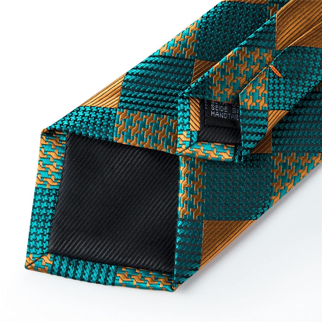 Caja de Regalo Conjunto de Corbata para Hombre Boda Formal Negocios Paquete de 3 Corbata para Hombre en Negro, Dorado y Verde, Gemelos y pañuelo