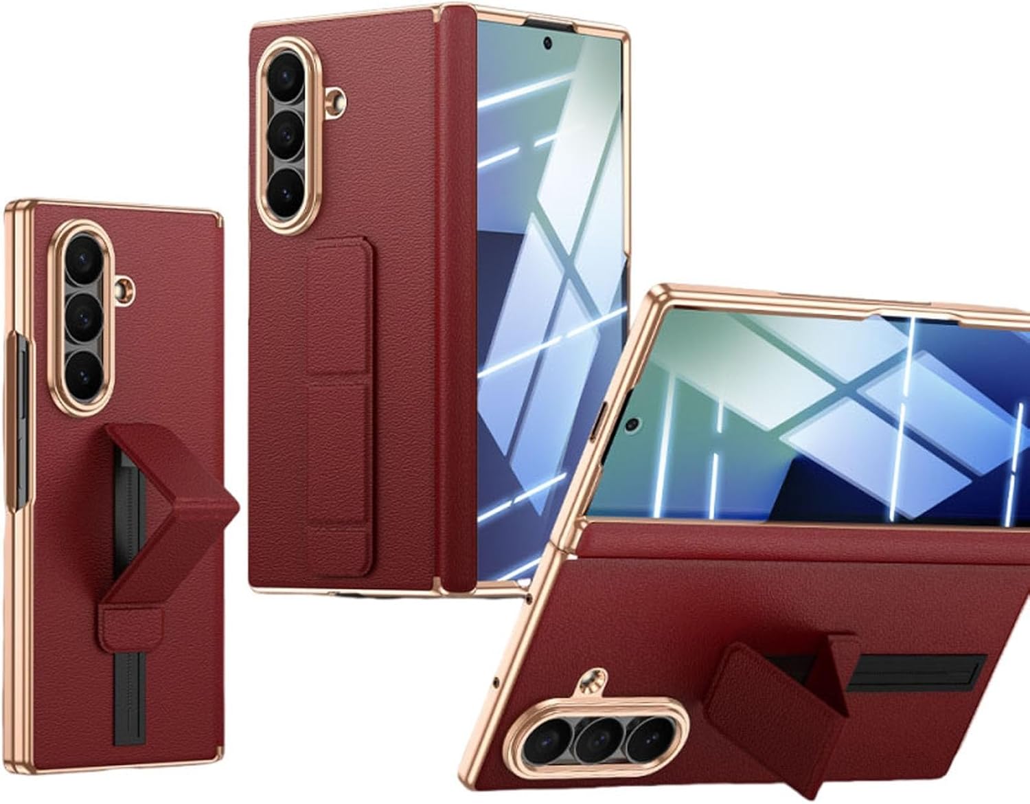 Slim Case for Samsung Galaxy Z Fold 7, Business Leather Cover with Hinge Protection, Wrist Strap, Kickstand & Screen Protector(White)