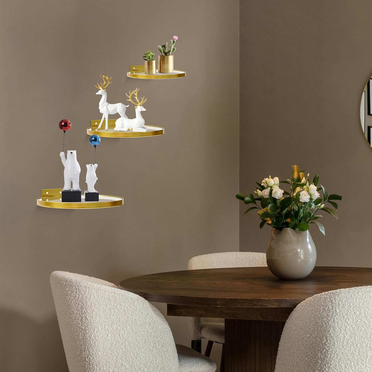 ZEXUIRU 3 Set Glass Decorative Floating Shelves Metal Frame Display Shelf Wall Decor for Home Office Mixed Size