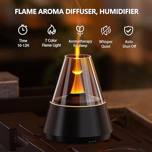 Miniatura 3 de Flame Essential Oil Diffuser, Upgrade 7 Colour Lights Aromatherapy Diffuser, Oil Diffuser, Air Humidifier, Aroma Diffusers for Home, Bedroom,