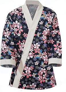 Women's Classic Chef Jacket 3/4 Sleeves Chef Uniform for Kitchen Restaurant Cooking Sushi Bar Japanese Restaurant(Size:XXL,Color:Flowers)