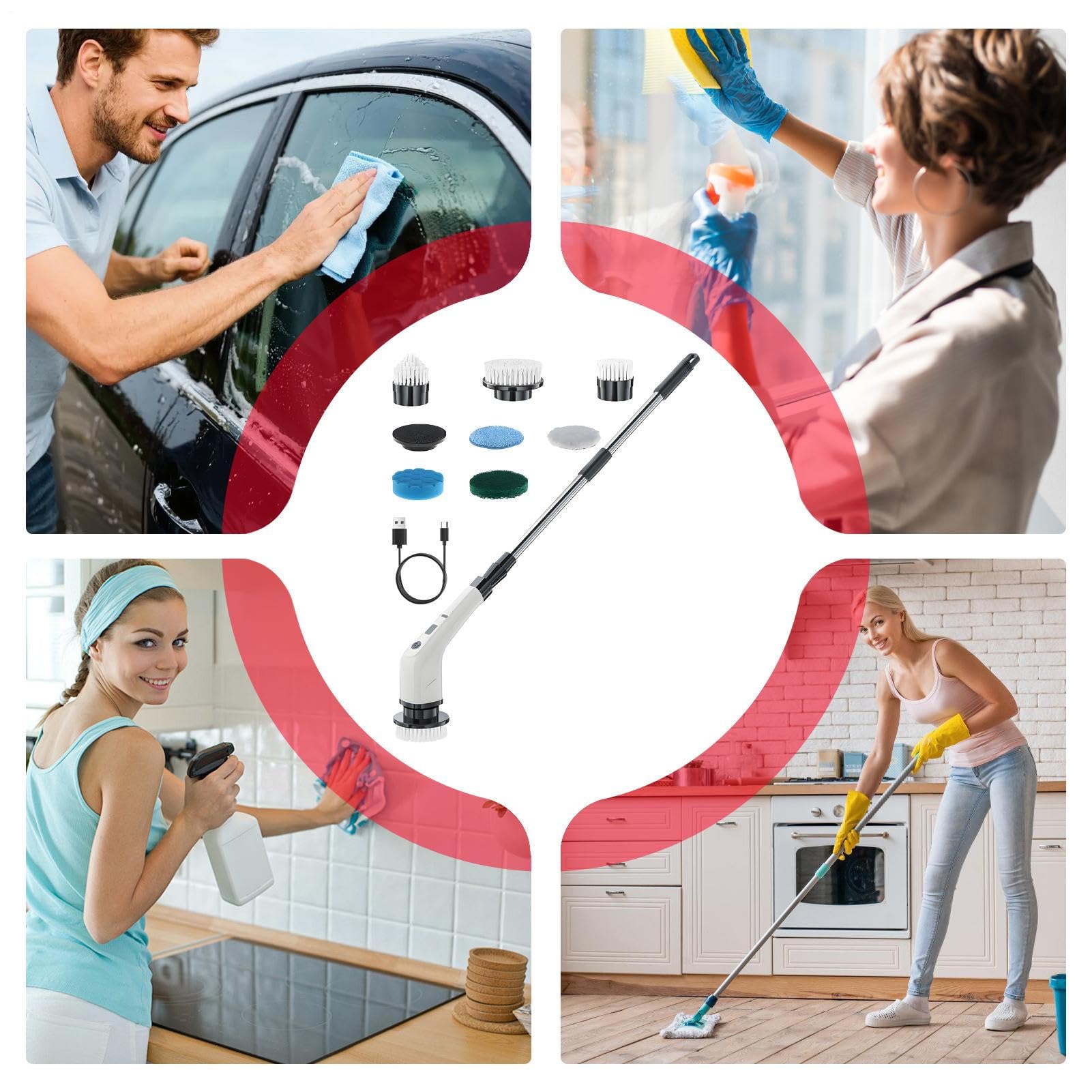 Cepillo Eléctrico de Limpieza y Fregado Herramienta Con Batería Duradera | Cepillo De Baño Sin Cable Para Hogar Azulejos Ducha Fregaderos De Cocina Bañeras Juntas De