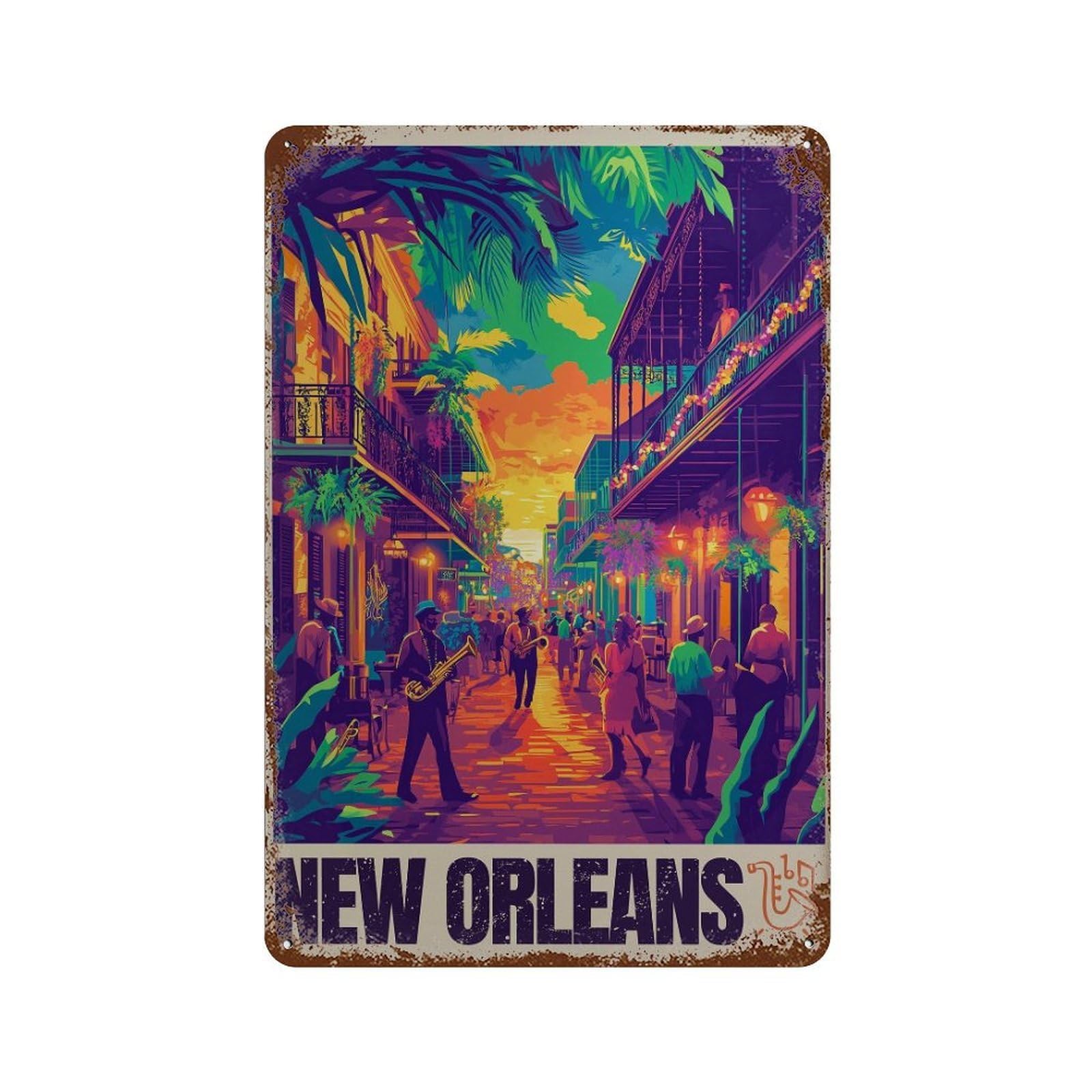 xiaoxiaoshen New Orleans Travel Louisiana Jazz Wall Decor Art Metal Tin Poster Modern Home Decor Art Home Bar Shop Decorations Vintage Sign 30x20cm
