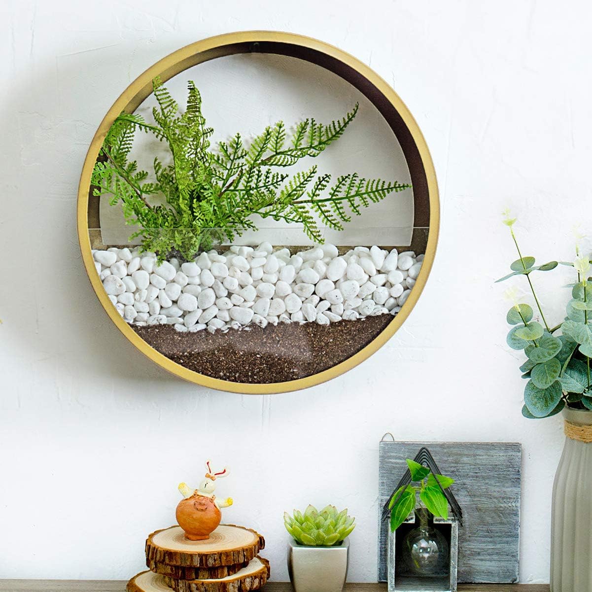 Pack of 4 Round Wall Planters Hanging Metal Plant Containers Circle Plant Holder Contemporary Morden Circle Iron Vase for Succulents or Herbs Cactus and More (Gold)