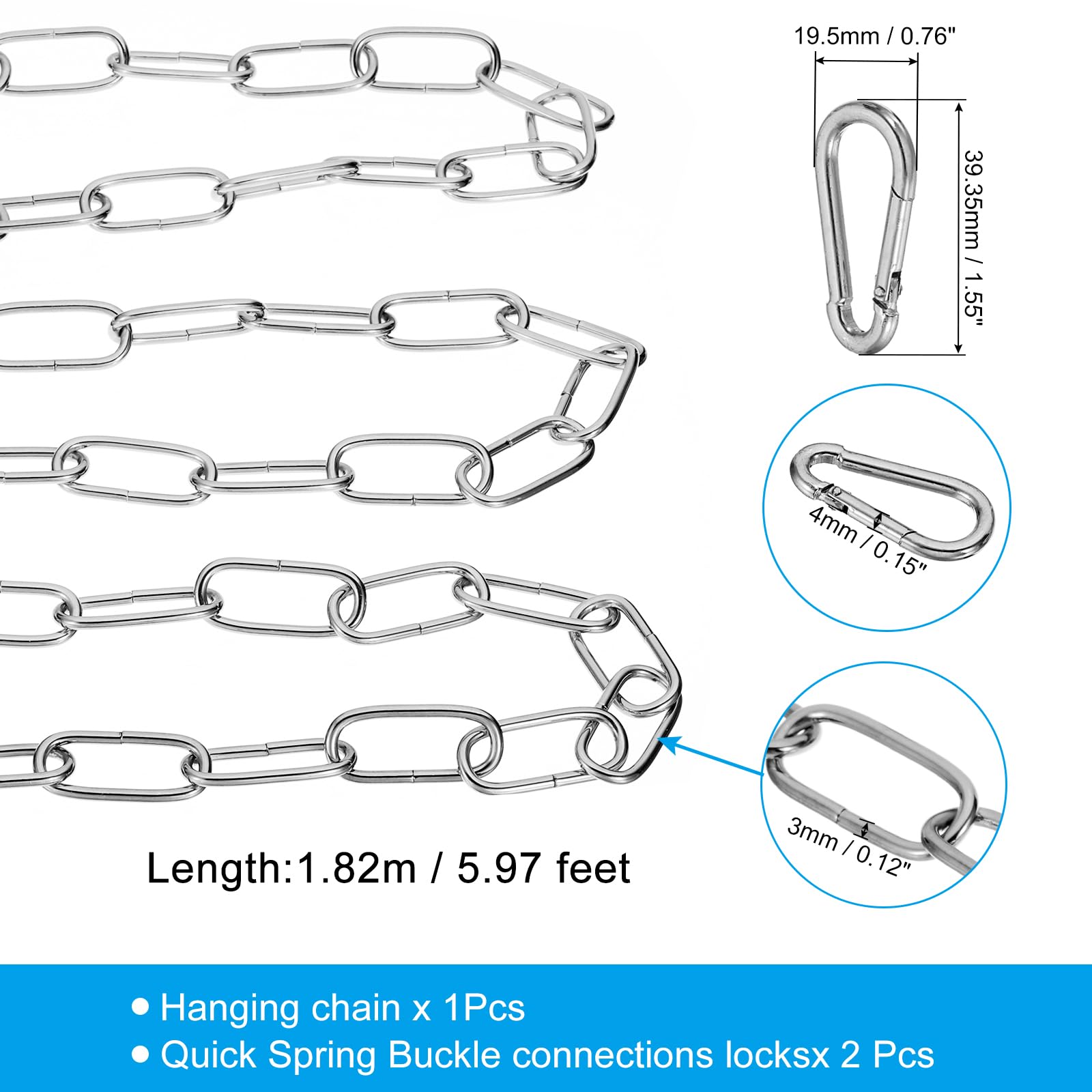 PATIKIL 6 Feet Silver Finish Lighting Hanging Chain, Metal Looping Chain for Hanging Plant Pendant Chandelier Light Fixture - Image 2