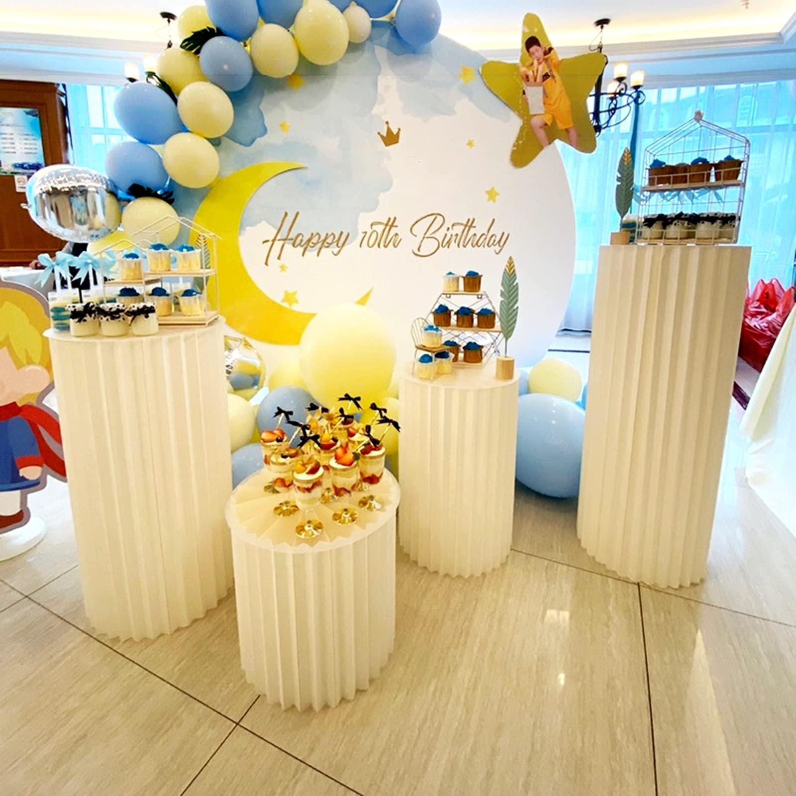 Składane stojaki cylindryczne, White Foldable Cylinder Pedestal Stand For Wedding, 30cm Diameter, 20-100cm Height, 5 Pcs(Small 3piece)
