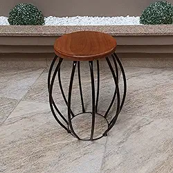 Banco barril de ferro e madeira super resistente com pintura que não enferruja ideal para cozinhas, áreas gourmet, jardins