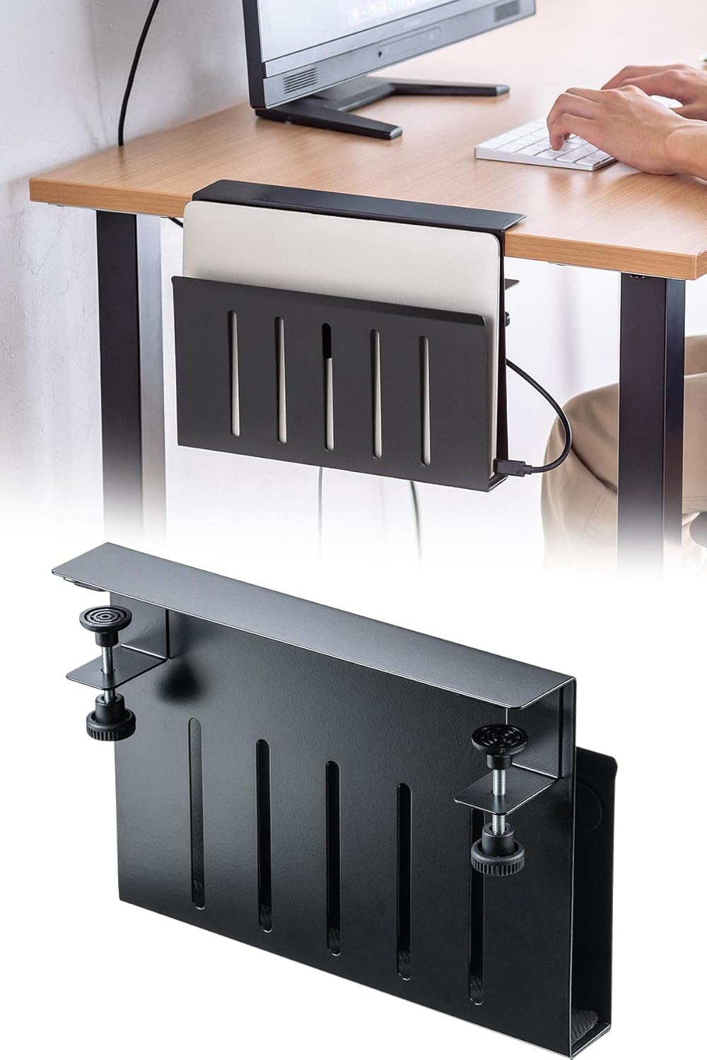 Amazon.co.jp サンワダイレクト デスクサイド 収納 クランプ ノートPC・タブレット・書類 耐荷重3kg スチール製 ブラック