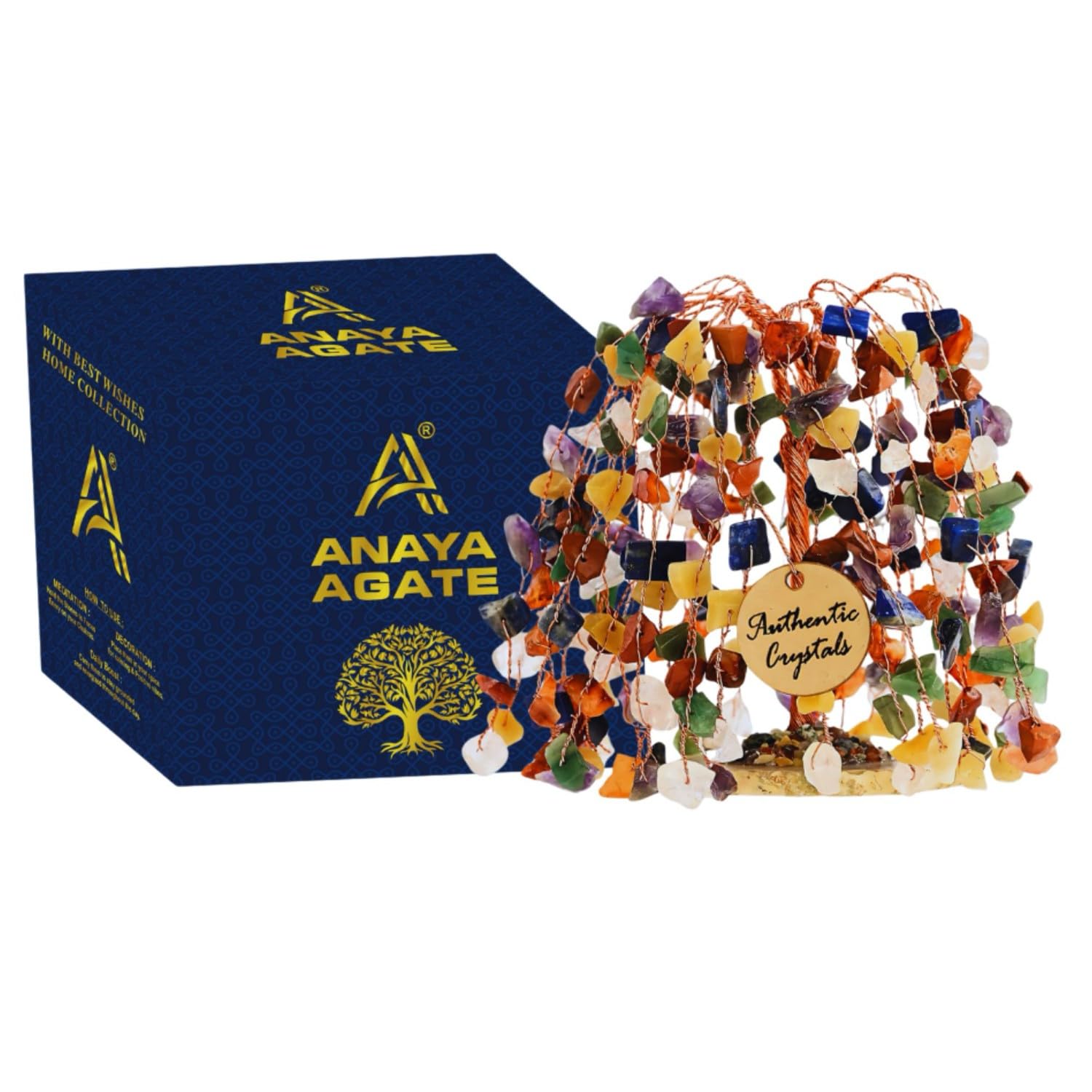 ANAYA AGATE 7 Chakra Tree of Life Crystal Feng Shui Bonsai Tree for Home Decor, Positive Energy, Reiki Healing and Meditation Gift
