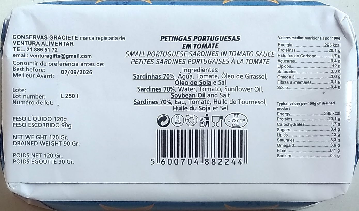 Conservas GRACIETE - Sardinas gourmet enlatadas en caja de regalo de metal - 4.23oz / 120gr (paquete de 3 latas)