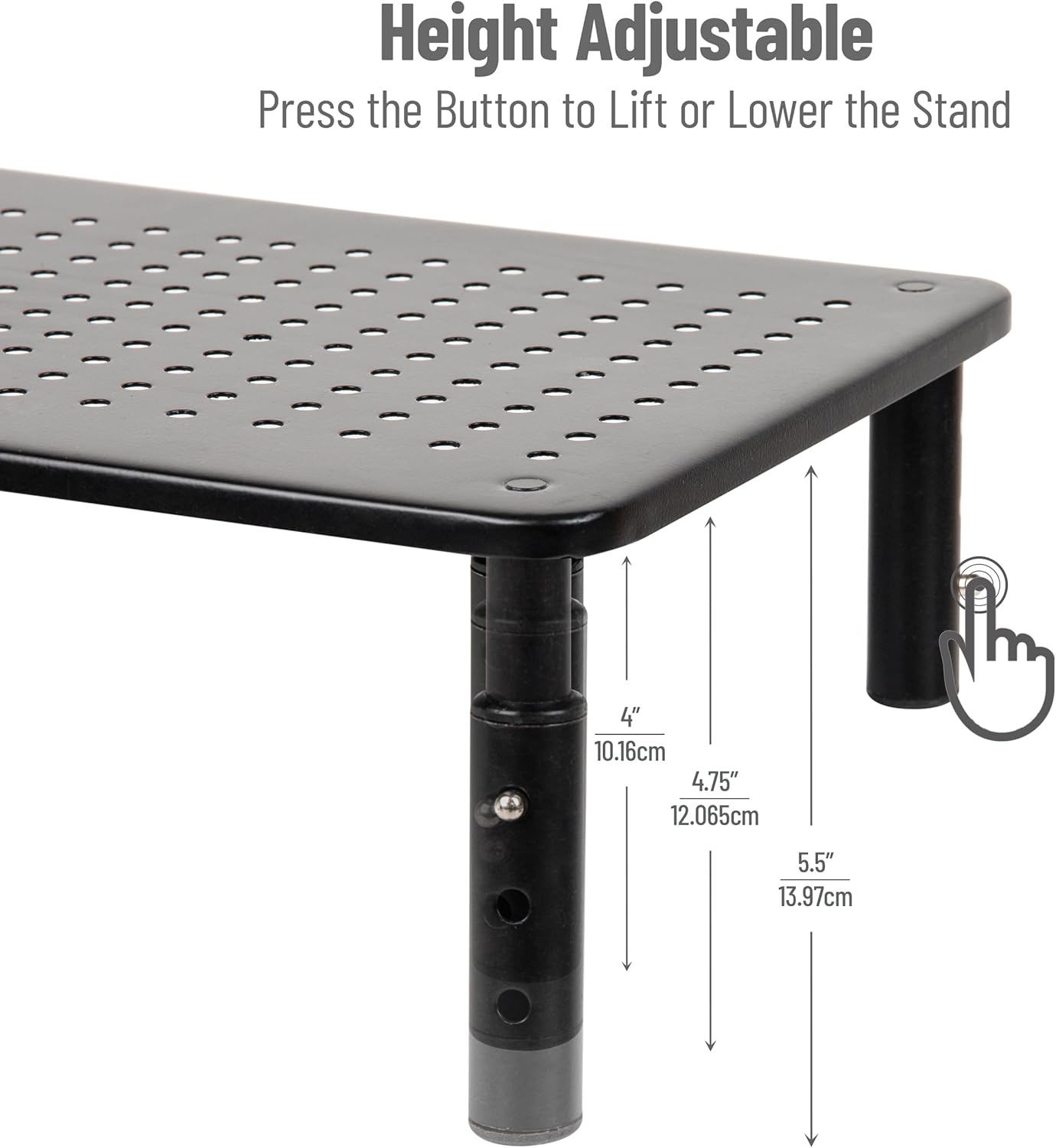 Mind Reader Monitor Stand, Height Adjustable, Ventilated Laptop Riser, Office, Metal, 36.8L x 23.5W x 14H cm, Black - Image 5