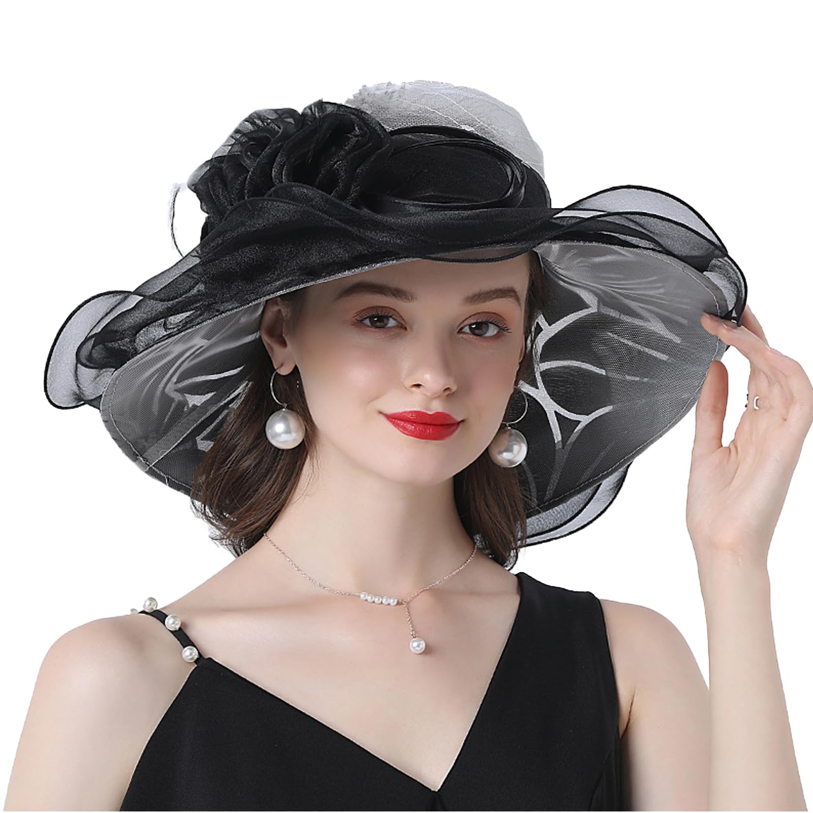 TINAYAUE Capeline Organza‌ Chapeaux Melon Femme Casquette Mariage Chapeau Vintage Fleurs Fascinators Anti Soleil Style Église Derby
