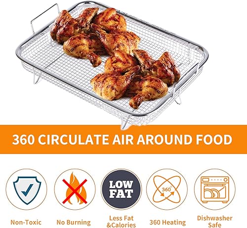 Miniatura 3 de 3 cestas para freidora de aire para horno de 11.8 x 8.6 x 2.16 pulgadas, cesta de parrilla de acero inoxidable, juego de cesta de malla