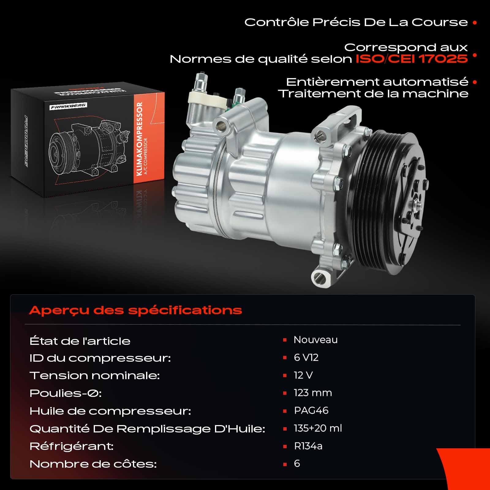 Frankberg Compresseur de climatisation avec embrayage 9659875780 | Compatible avec: C5 Je casse DE, 607 9D 9U, 2008 I CU, C5 I DC, Ulysse 179, DS3 Cabriolet SB, C6 TD, 307 Pause 3E