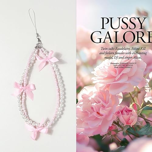 Miniatura 5 de Abalorios estéticos para teléfono, bonito lazo de perla, correa de muñeca, llavero para decoración de cámara