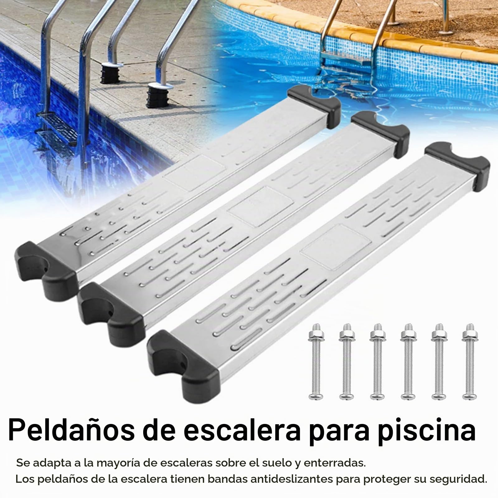 Peldaños para Escalera Piscina, 3 Piezas Peldaño Piscina Antideslizante Escalera Repuesto Acero Inoxidable General Escalera Piscina Accesorios Antideslizantes Piezas Escalera Piscina Pedal Escalera