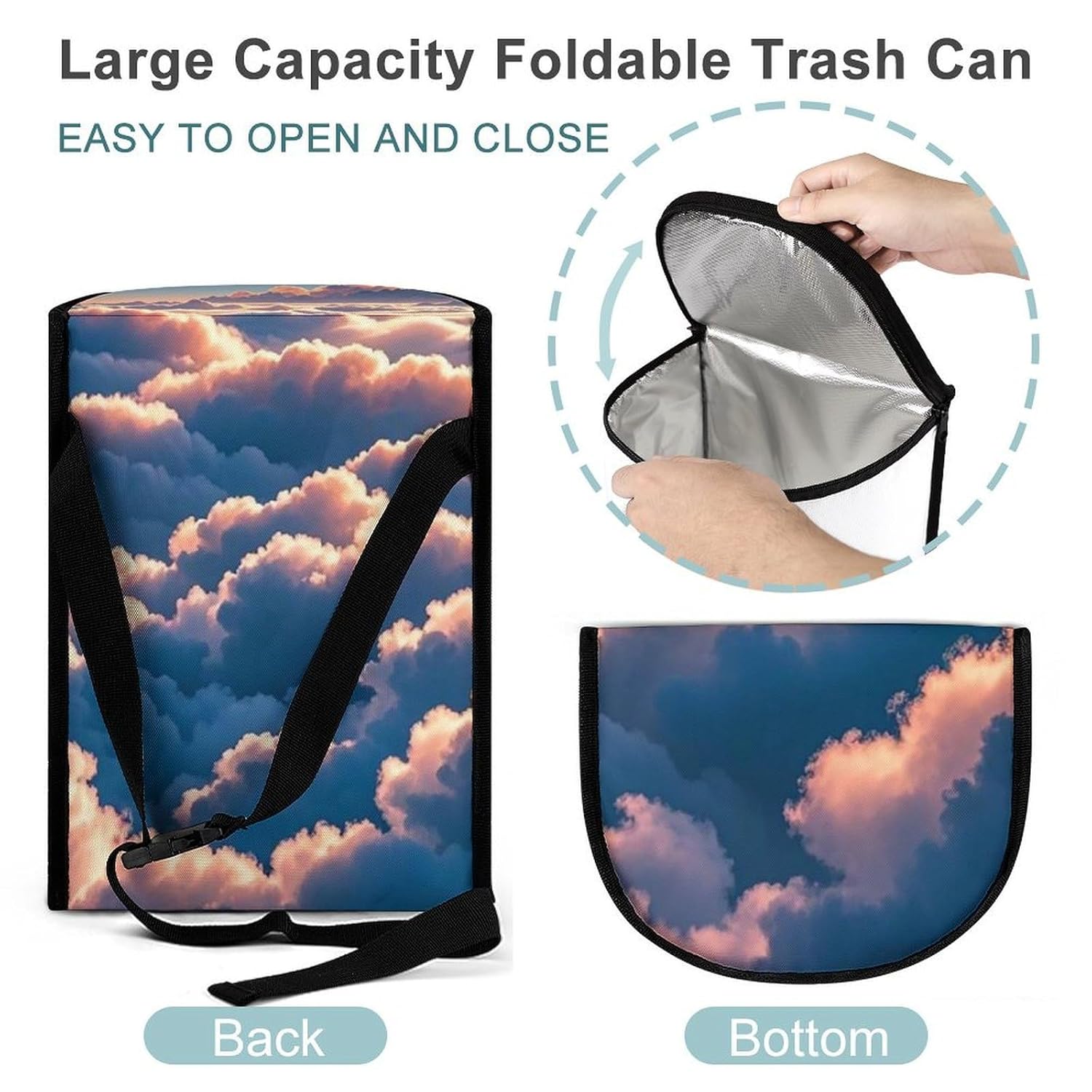 MUSM Leakproof Car Trash Can 2.5 Gallon, Durable Automotive Garbage Bag with Waterproof Liner, On Top of The Cloud Trash Bag for Car, Truck, RV & Bathroom