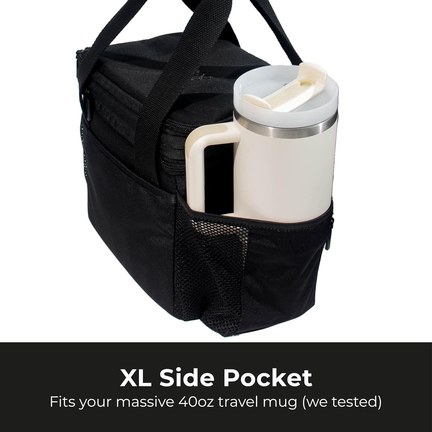 Dual Compartment Lunch Bag, 12L Insulated Leakproof Lunch Box, 13 Cans Capacity (Black)