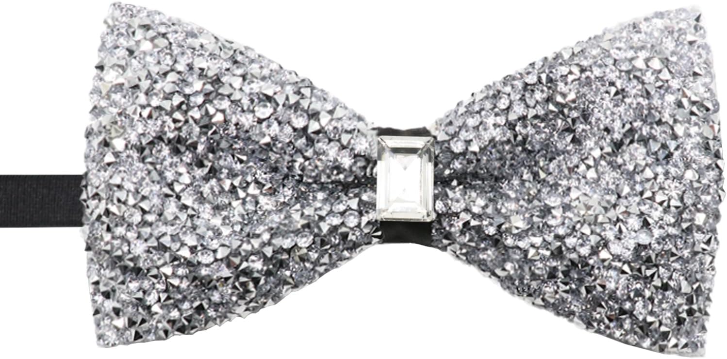 Rhinestone Bow Tie for Men Pre-tied Adjustable Bowtie, Sparkly Men's Bow Ties for Wedding Party Banquet Prom