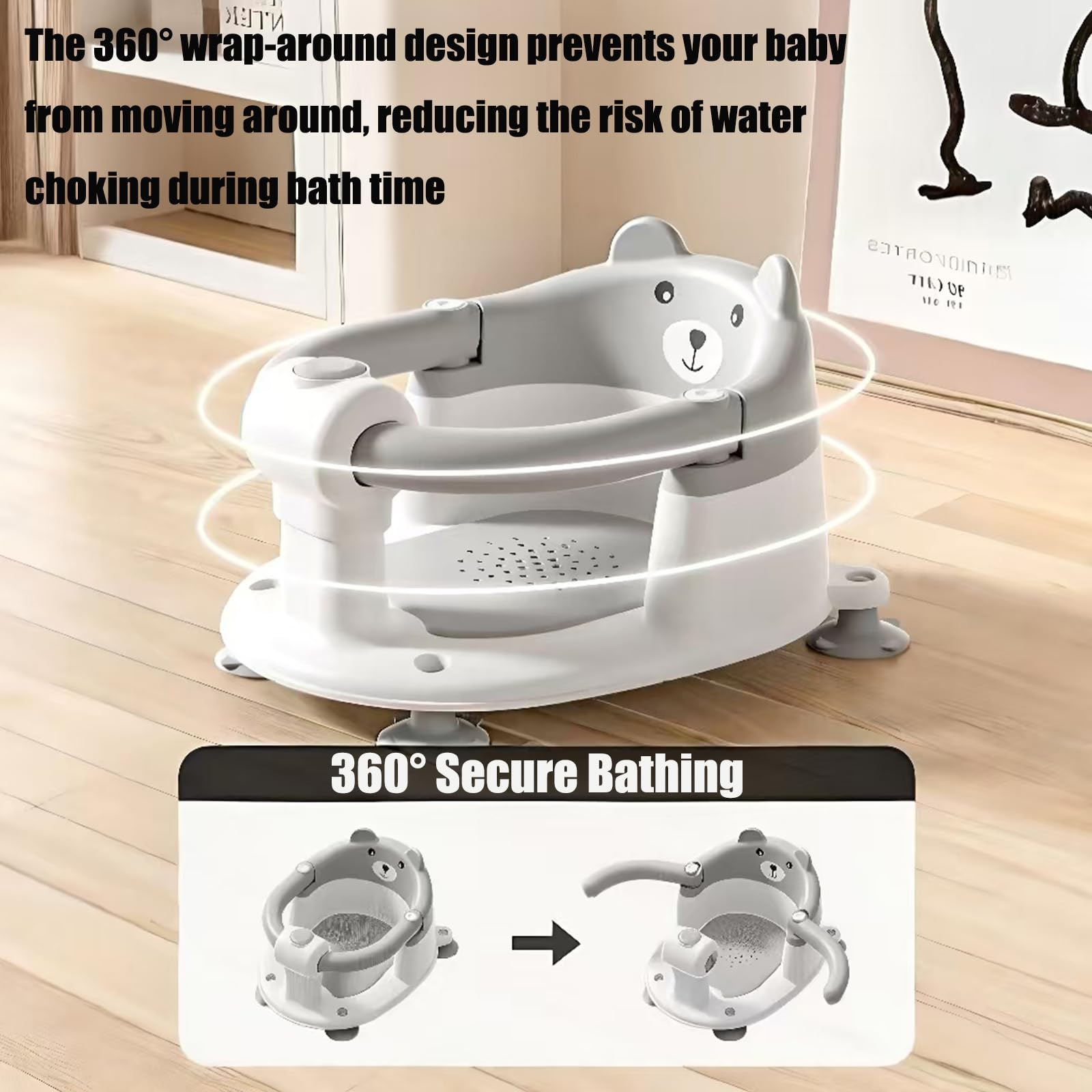 PandaEar Asiento de Baño para Bebé de 6 a 18 Meses | Silla de Baño Antideslizante para Bañera y Ducha | Silla de Bañera Plegable para Bebés
