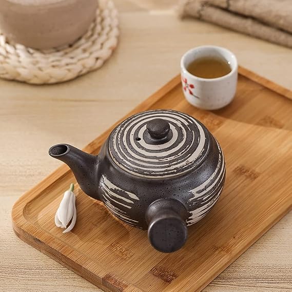 Travel Tea Sets Tea Pot Kyusu Tea Maker with Infuser for Loose Tea Ceramic Japanese Teapot with Side Handle 11.8 oz Tea Pot