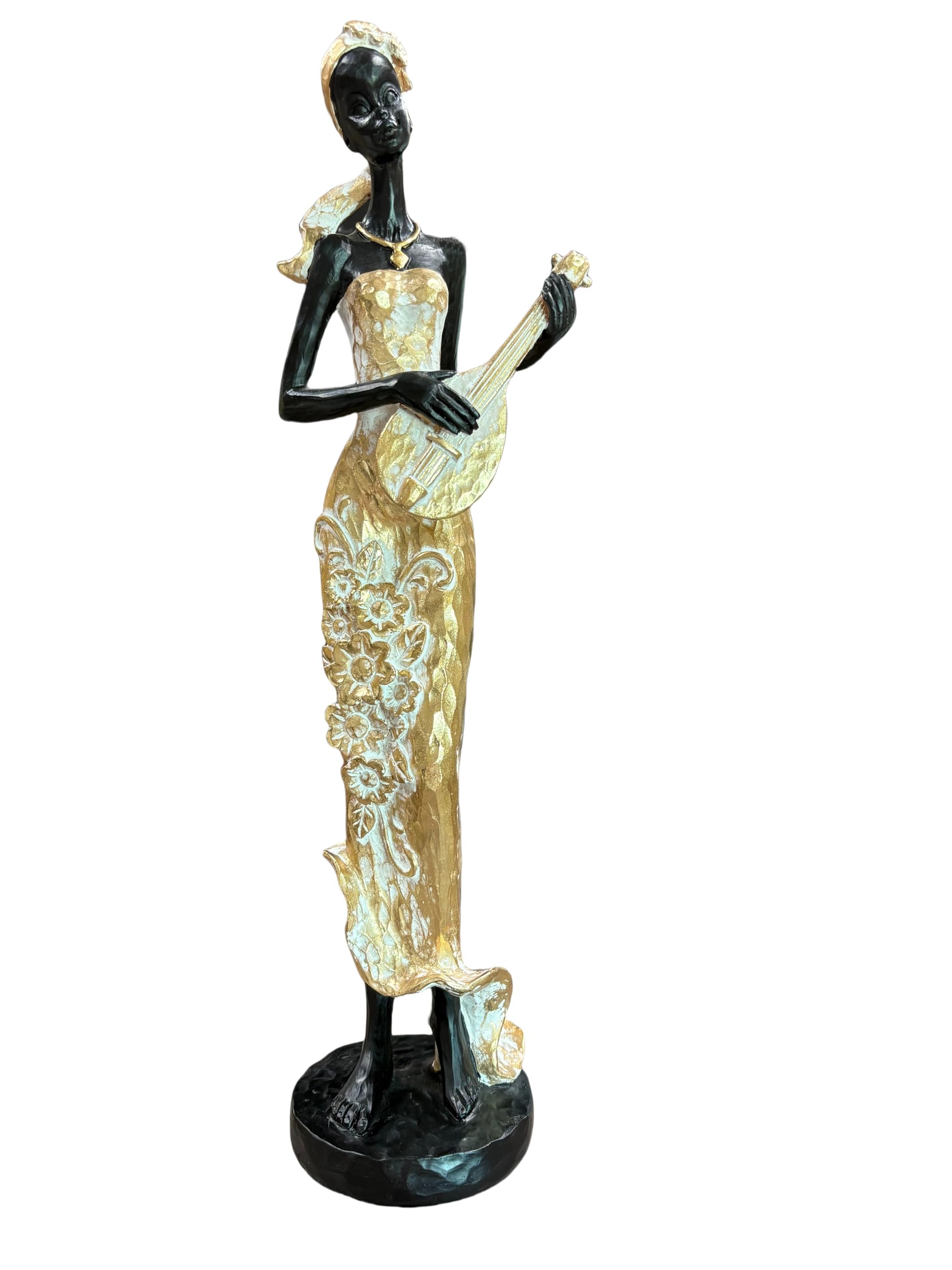Lescafita African 5-String Harp Sculpture - Handmade Resin Musician Statue with Gold Accents, Tribal Home Decor for Music Lovers
