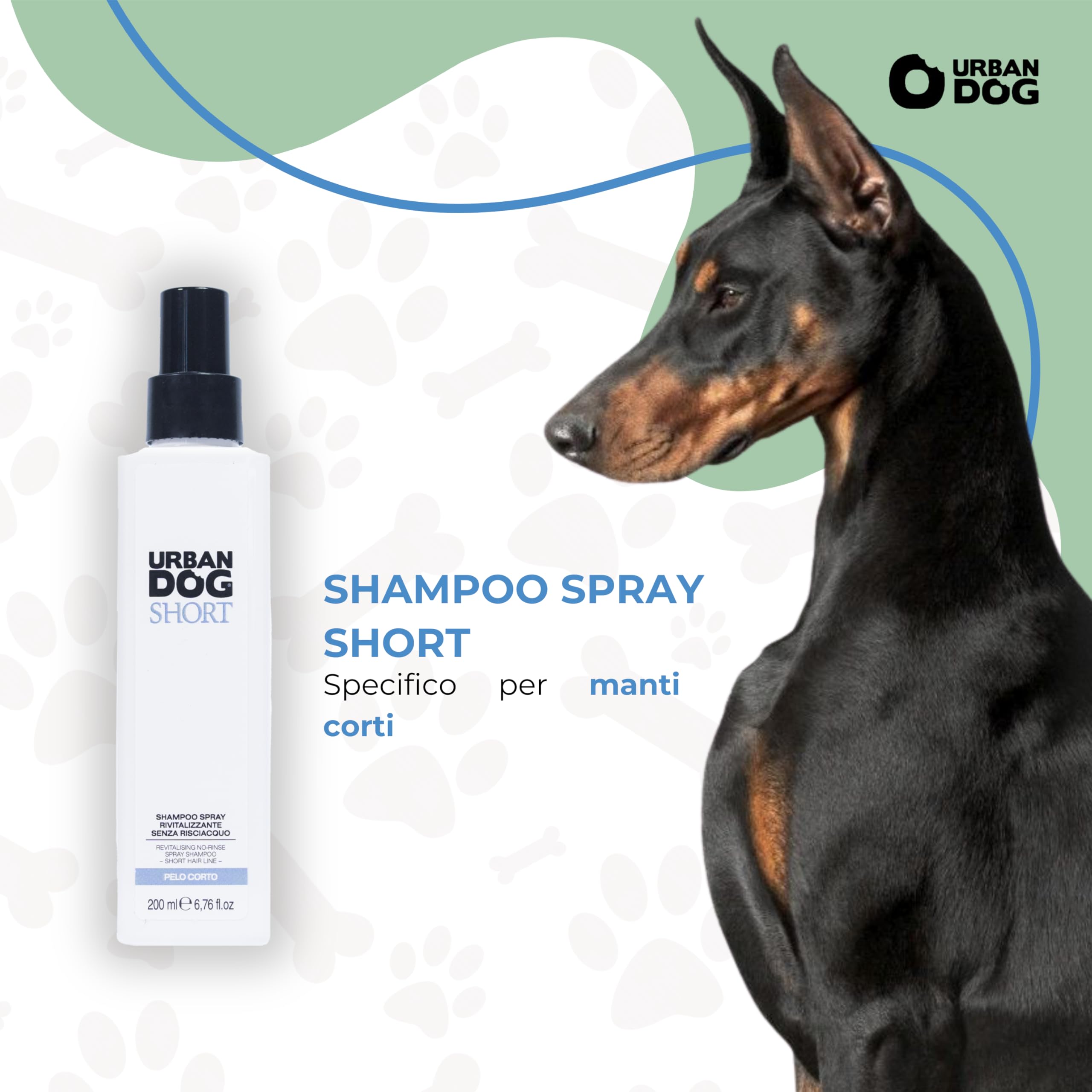 URBAN DOG Szampon w sprayu bez spłukiwania dla psów 200 ml – rewitalizujący z wzmacniającymi polimerami, szybko oczyszczający, nadający sierści miękkość i połysk