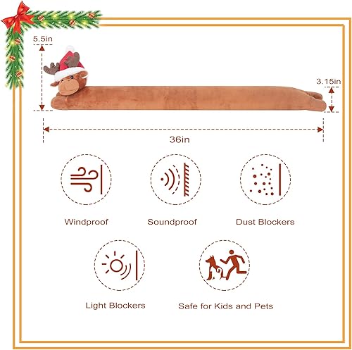 Miniatura 2 de My OLi Tope de corrientes de aire para debajo de la puerta, de 36 pulgadas, relleno de Navidad, resistente, bloqueador de corrientes de aire, ruido,