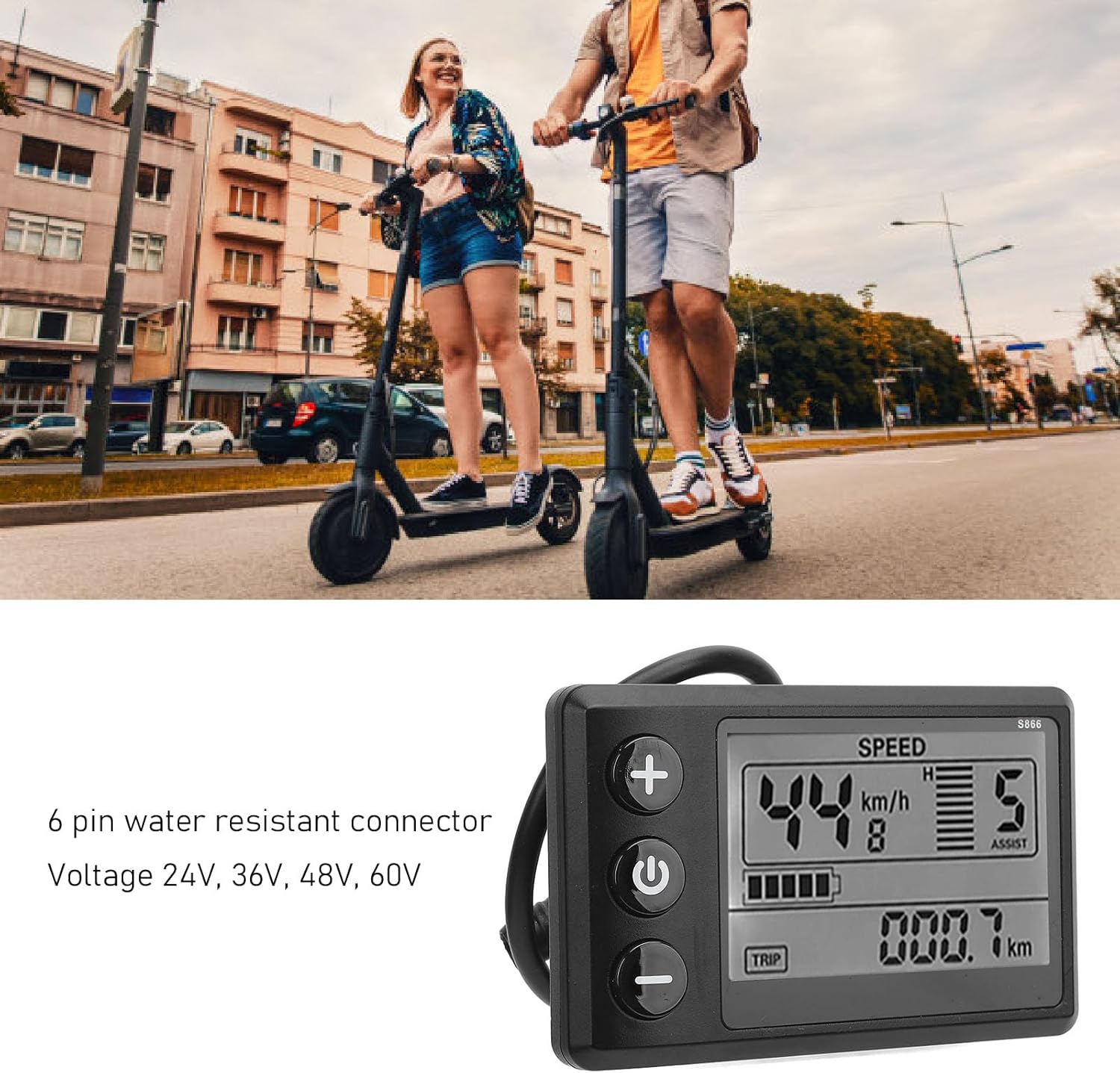 Alomejor Electric Scooter Display, High Brightness LCD Meter, Motorcycle Control Panel, 24V-60V Voltage Display, 6 Pin Interface, for Electric Scooters, Motorcycles, Bicycles Riders, Commut