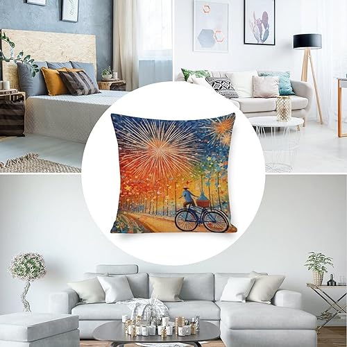 Miniatura 5 de Funda de almohada de granja con la bandera estadounidense y valiente, funda de almohada patriótica para el 4 de julio, para bicicleta, fuegos