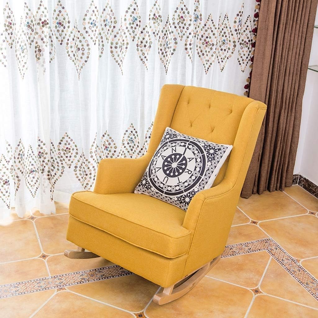 Single Sofa Rocking Chair Smooth Rocking Motion Solid Wood Sponge Cushion High Back Leisure Terrace Recliner