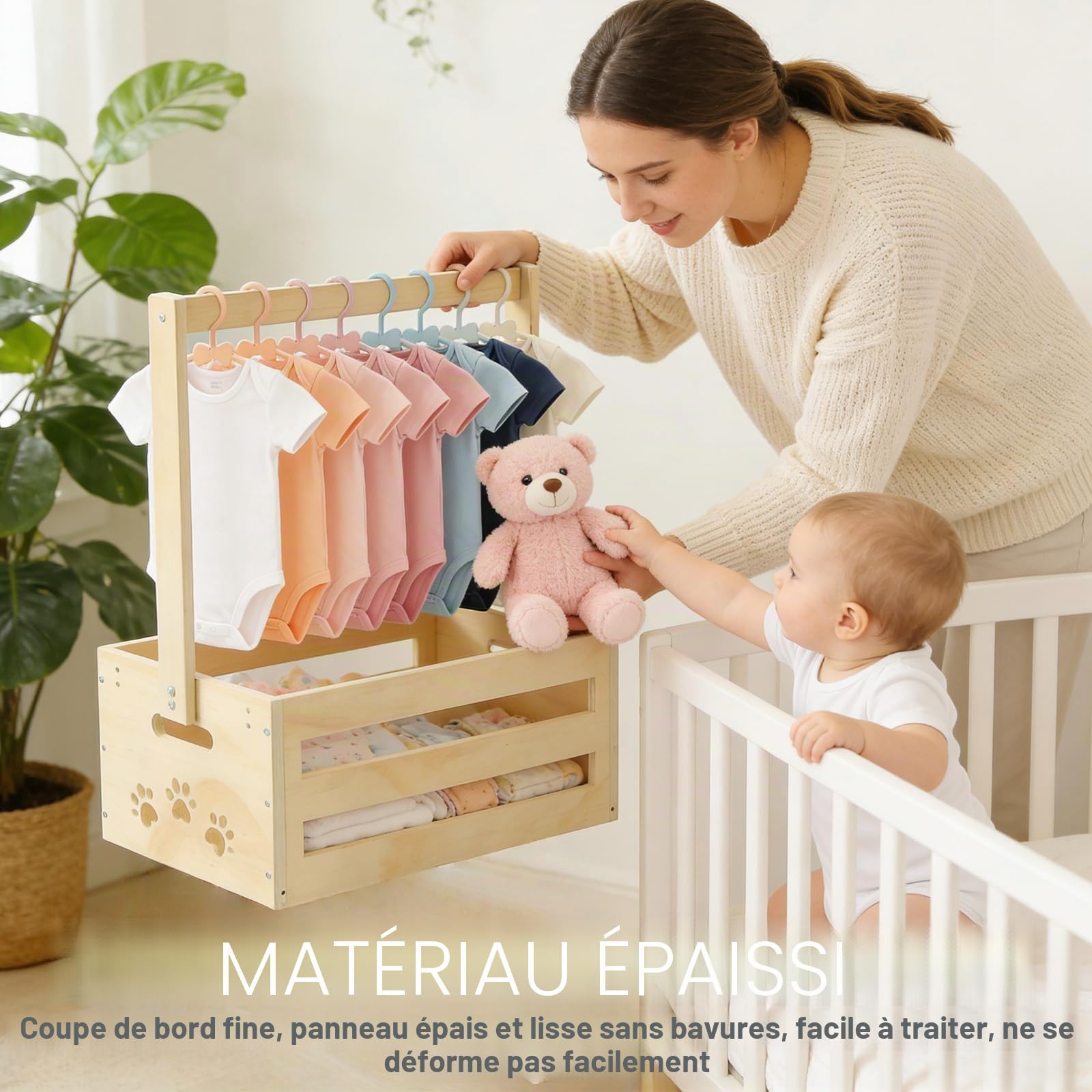 Cadeau de fête prénatale avec poignée, panier de rangement pour bébé avec 8 cintres, panier cadeau en bois, panier cadeau pour nouveau-né, pour les femmes enceintes, les nouveaux parents, idéal pour