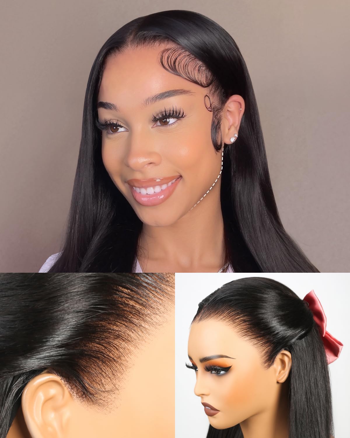 Arabella Glueless 13x6 Lace Glueless Wig Human Hair Pre Plucked Pre Cut Bleached Knots Wear and Go Pre Everything Straight Drawstring Wigs 210% Density 20 inch Ear to Ear Full Lace
