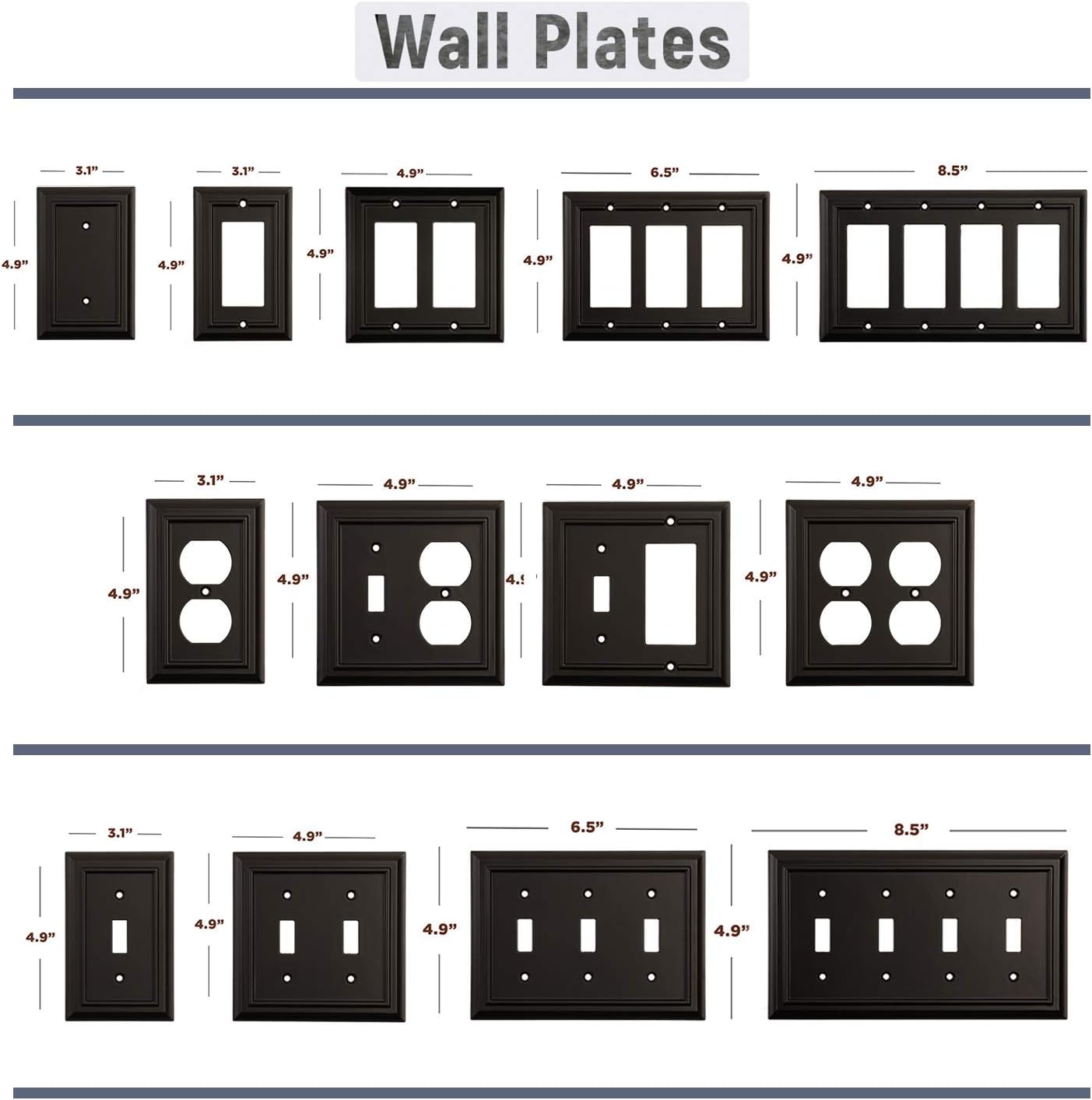 Pack of 2 Wall Plate Outlet Switch Covers by SleekLighting | Classic Black Architecture Wall plates| Variety of Styles: Rocker/Receptacle/Toggle / & Combo | Size: Toggle/Duplex 2 Gang Combo