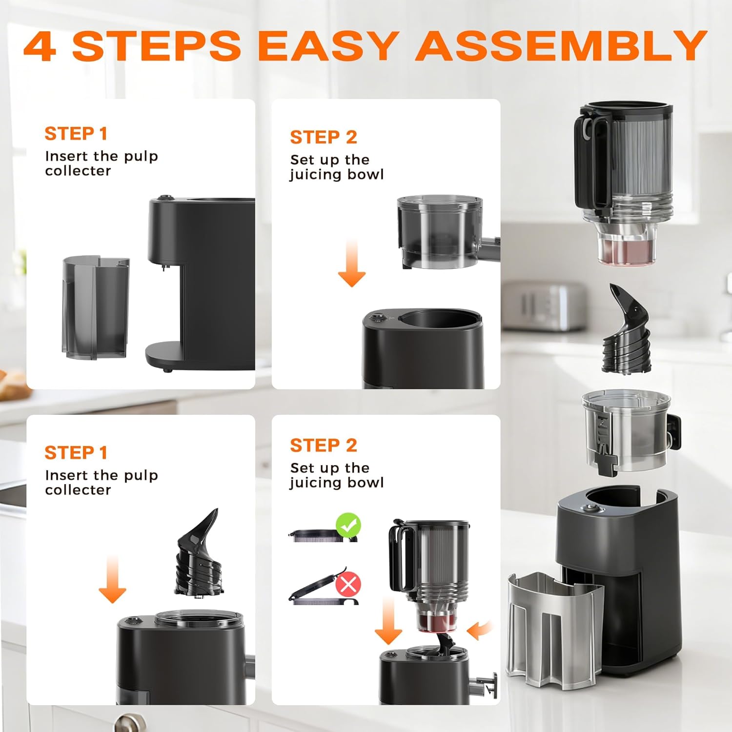 Cold Press Juicer, 5.5inch Wide Feed Chute Juicer Machine, Slow Masticating Juicer for Whole Vegetables & Fruits, Black