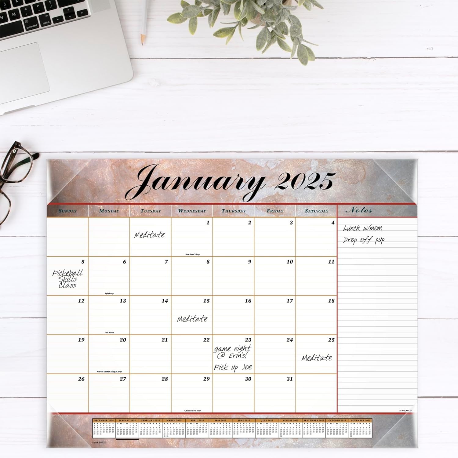 2025 AT-A-GLANCE® Marbled Monthly Desk Pad, 21-3/4" x 17", Traditional, January 2025 To December 2025, 89702