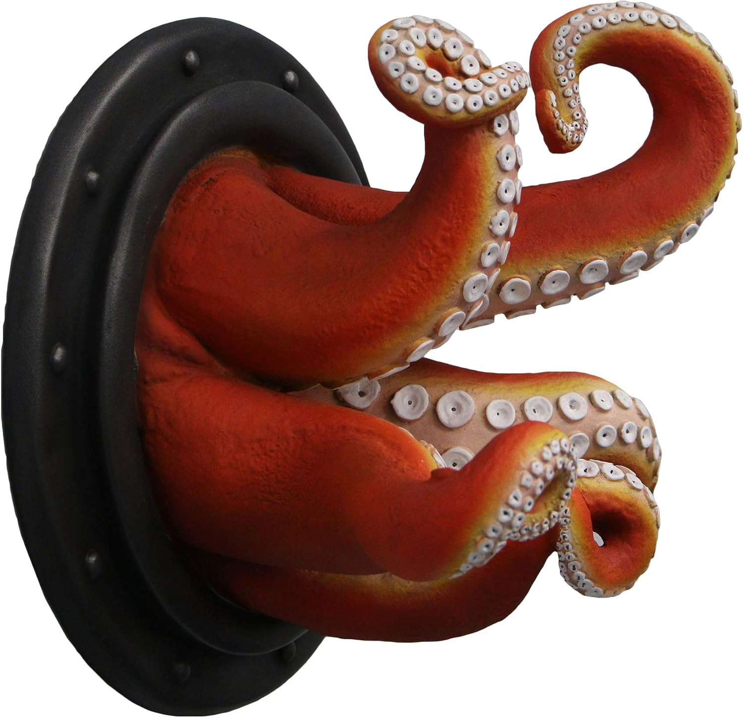 Nautical Tropical Under The Sea Octopus Finish Wall Sculpture Orange Tentacles Iron Porthole