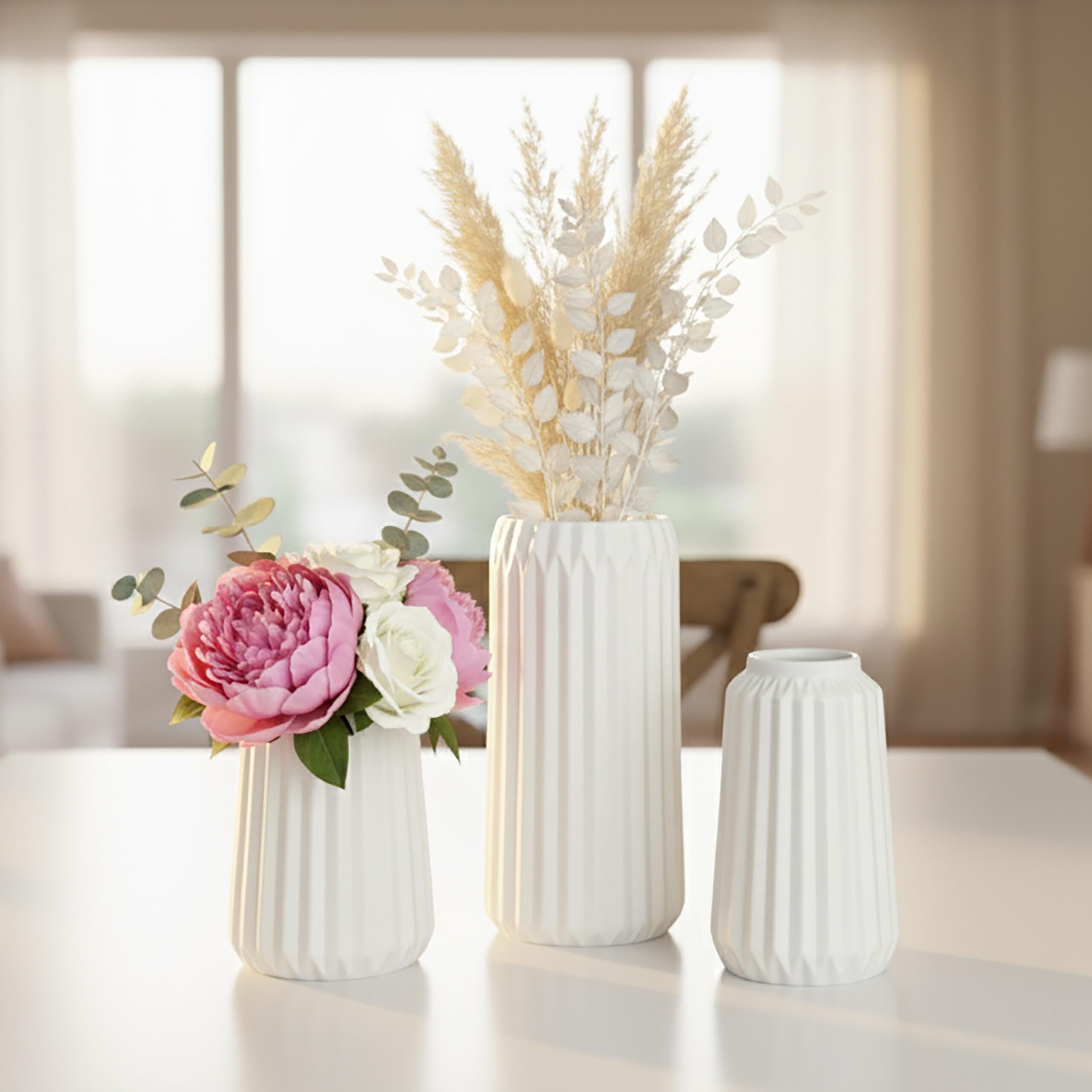 Relaxdays Set di 3 vasi, da Fiori in Ceramica, 3 Dimensioni, per freschi e secchi, Decorazioni
