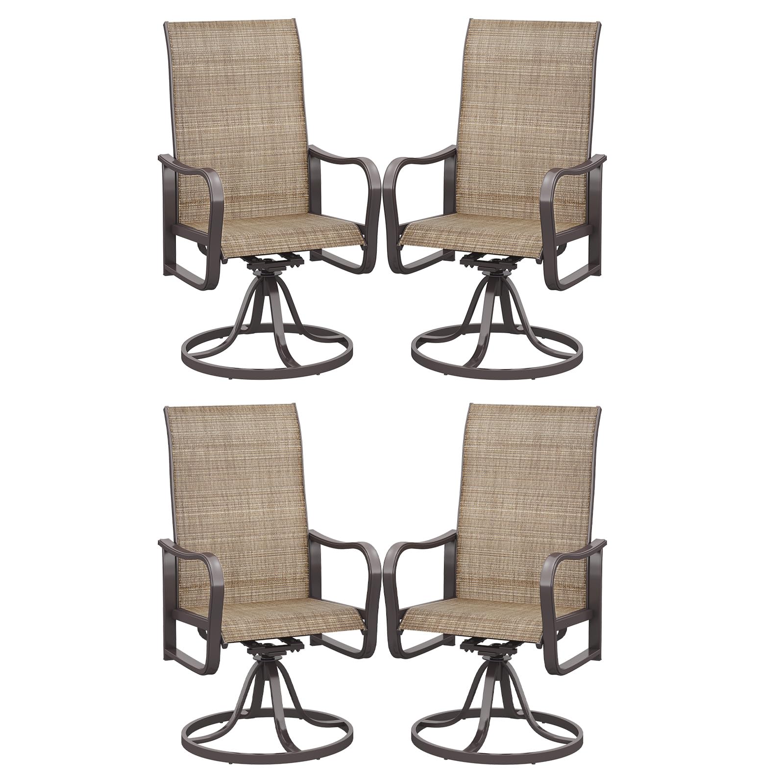 Aoxun Patio Chairs, Swivel Outdoor Chairs Set of 4, Textilene Outdoor Swivel Rocker Patio Chairs for Lawn (4-Pack, Brown)