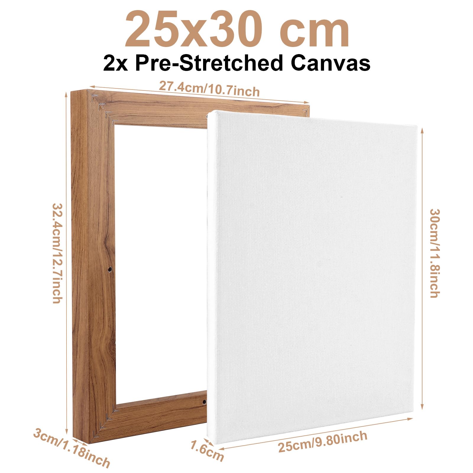 YOUNTHYE Fame Lot de 4 toiles vierges 100 % coton avec cadre en résine de 3 cm de profondeur Bord profond 400 g/m² Pour peinture à l'huile et acrylique 25 x 30 cm