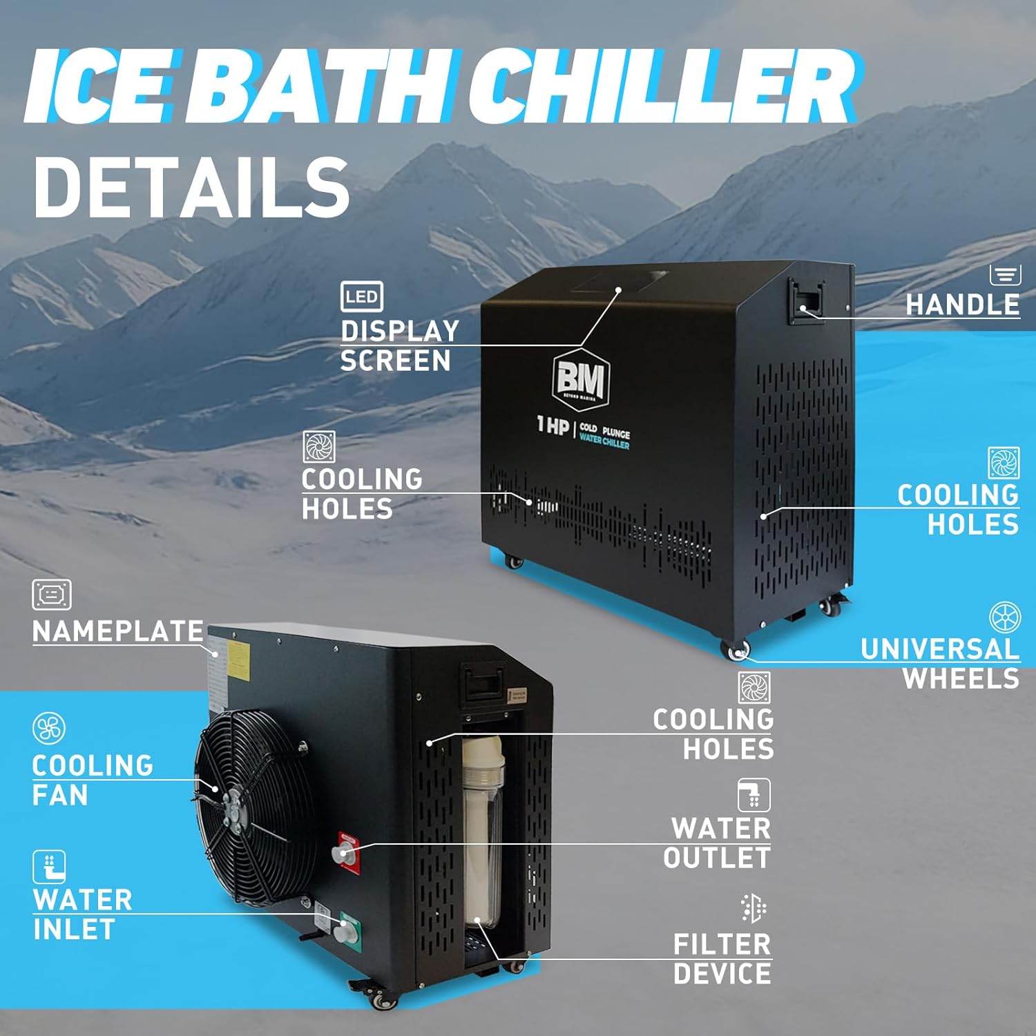 Slanted-Edge Cold Plunge Tub with 1 HP Chiller, Inflatable Ice Bath Tub with Hot & Cold Modes, Ozone, Smart WiFi, Dual Filters, Fast Cooling, 155 Gal, 61" L x 31.5" W x 24.8" H
