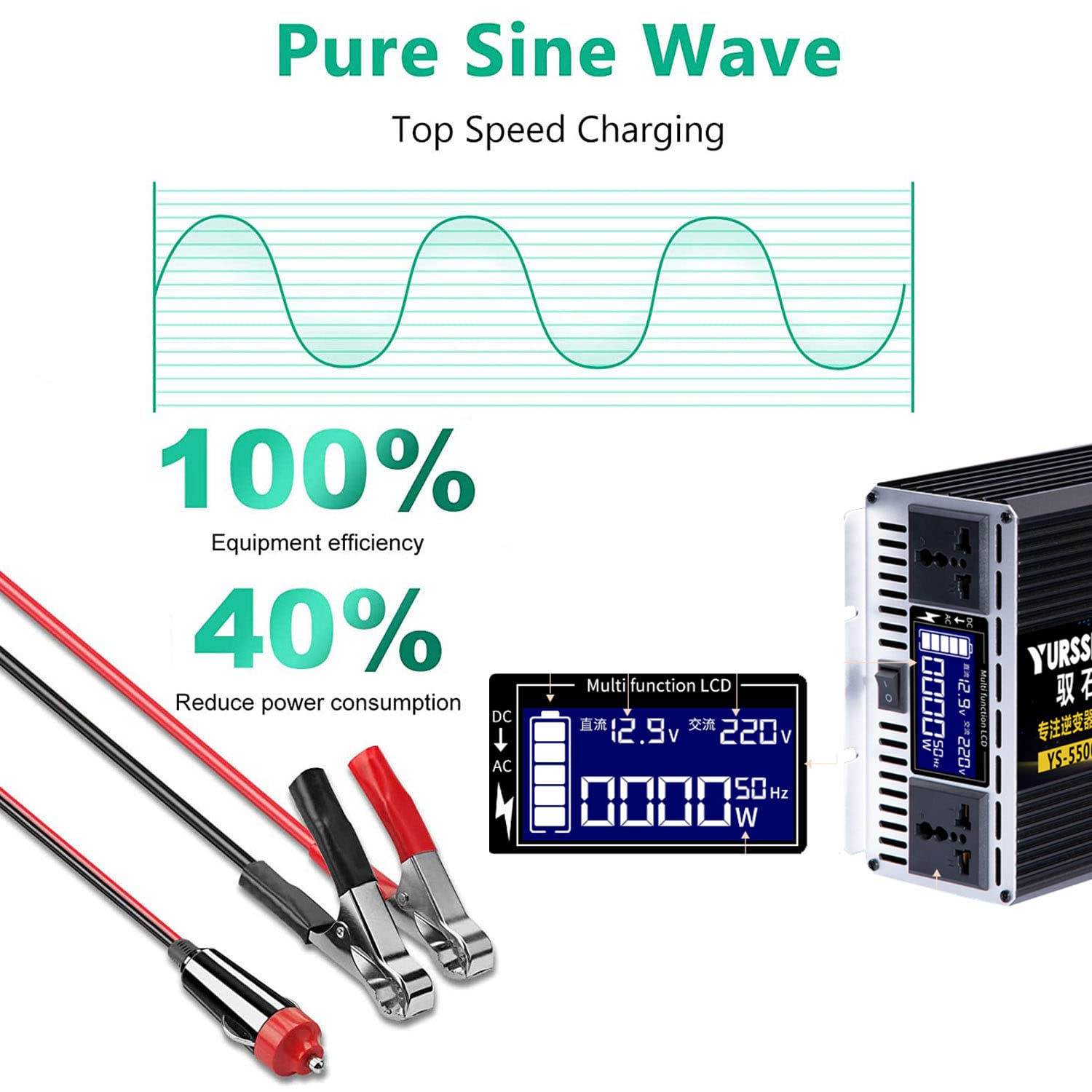 2200W 2800W 3500W 4000W 4500W 5500W 6500W 8500W falownik czysta fala sinusoidalna 12V 24V 48V 60V 72V do 230V przetwornica napięcia samochodowego przetwornica napięcia przetwornica prądu,5500W-12V