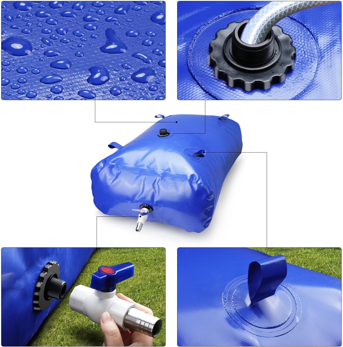 drado Wasserbehälter Tragbar 1000L Wassersack/Wasserspeicher Mit PVC Kugelhahn, Verdickt Faltbar, Anwendbar auf Flüssige Lagerung und Transport Garten Landwirtschaftlichen Notfall