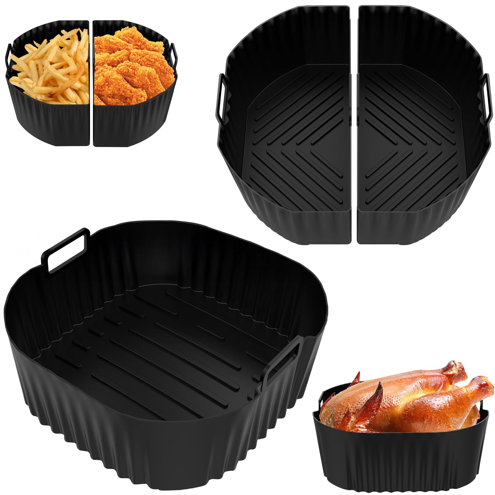 3 piezas Molde Silicona Freidora de Aire, 2 en 1 Moldes Air Fryer, Accesorios Airfryer, Matériau Alimentaire, Reutilizable, Compatible avec Philips, COSORI,6.2L
